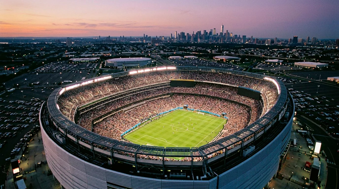 MetLife Stadium i Nua-Jeirséa, staidiam chluiche ceannais Chorn an Domhain 2026